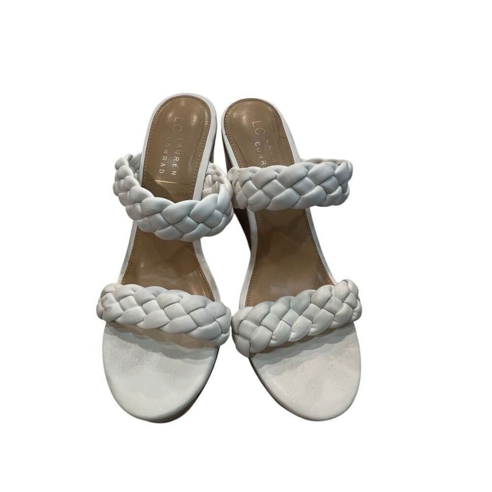 LC Lauren Conrad Women's Braided Strap Idelle 2 Wedge Sandals White Tan Size 8 - Picture 3 of 5